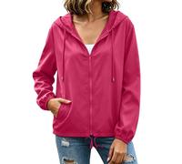 Saxrel Lightweight Waterproof Jacket for Women Travel Cycling Rain Coats - Zip Front, Long Sleeve Windbreaker Water-Resistant Hooded Jacket for Hiking Rainy Commute Camping Trips Walking Size S-3XL