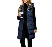 Saxrel Longline Gilet For Women Hood Full Zip Button Long Puffer Gilets | Quilted Sleeveless Jacket Side Pockets Padded Winter Coats Outdoors Walking Hiking Travelling Office Commuting Lounging