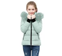 Saxrel Mint Green Boy & Girls Parka Hooded Jacket 11 Years Down Kids Coat Zipper Pocket Outerwear Quilted Winter Warm Outdoor Wear Stand Collar Windproof Windbreaker
