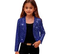 Saxrel Navy Girls Sparkly Lightweight Cardigan - Party Shrug School Cardigan Long Sleeve Cropped Bolero Open Front Solid Color Loungewear Thin Coat 9 Years