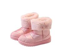 Saxrel Pink Ankle High Quilted Snow Boots Girls Winter Warm Plush Fleece Lined School Shoes Faux Leather Classic Kids Walking Boots Casual Outing Anti-Slip Thick Sole Footwear UK Size 8.5