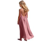 Saxrel Pink Girls' Spaghetti Strap Dress Open-Back Maxi Dresses - Lightweight Breathable Beach Summer Long Dress for Casual Outings Loose Fitting Off Shoulder Casual Dresses 7 Years