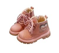 Saxrel Pink Girls Sweet Heart Knit Panel Boots - Ankle High School Shoes with Lace Up Kids Walking Boots Cute Side Zipper Round Toe Outdoor Hiking Shoes Faux Leather Thick Sole Footwear UK Size 8.5
