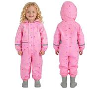 Saxrel Pink Kids Puddle Suit Printed Waterproof All-In-One Hooded Rain Suit - Reflective Strips Lighweight Raincoat for School Puddle Play & Outdoor Sports Running 6-7Years