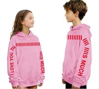 Saxrel Pink Kids' Y2K Hoodies Oversized Cute School Jumpers - I Love You This Much Funny Print Hooded Sweatshirt Casual Outing Sweatshirt for Boys & Girls for Daily/School Wear 11 Years