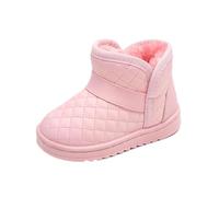 Saxrel Pink Quilted Ankle High Snow Boots Girls Winter Warm Plush Fleece Lined School Shoes Large Bow Cute Kids Walking Boots Sweet Casual Outing Anti-Slip Thick Sole Footwear UK Size 6