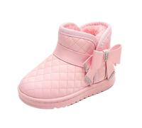 Saxrel Pink Quilted Ankle High Snow Boots Girls Winter Warm Plush Fleece Lined School Shoes Large Bow Cute Kids Walking Boots Sweet Casual Outing Anti-Slip Thick Sole Footwear UK Size 8.5