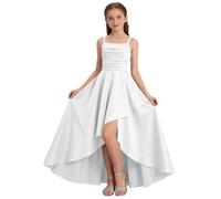 Saxrel Prom Dresses for Teenager 9 Years Satin Square Neck Formal Gowns Adjustable Spaghetti Strap Ruched Party Dress for Wedding Flower Girl Birthday Party School Stage Performance