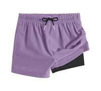 Saxrel Purple Girls' Lightweight 2-in-1 Swim Shorts - Double-Layered Swimming Trunks Quick Dry School Sports Pants with Pockets for Beach Trips, Pool Days,Travel 12 Years
