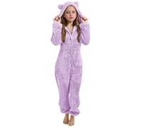Saxrel Purple Girls Teddy Fleece Cute Ear Hooded Onesie Winter Warm Zipper Kids Onesie Sleepsuits One Piece Pyjamas Fleece Pjs Thickened Thermal Loungewear Fuzzy Nightwear 9 Years