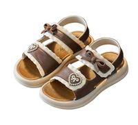 Saxrel PVC Open-Toe Kids Sandals Summer Non-Slip Beach Sandals Size 12 - Double Hook-and-Loop with Heart Bow Accents Casual Shoes for School Casual Outings Vocation Hiking Trips