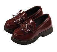Saxrel Red Girls Glossy Faux Leather Loafer Shoes Classic Low Heel Cute Tassels Thick Soft Cushioned School Shoes Footwear Hiking UK Size 1.5
