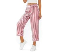 Saxrel Red Striped Work Trousers Women High Waisted Wide Leg Capris Pants - Cropped Ladies Summer Trousers Button Hiking Pants Pockets for Casual Outings Day Trips Commute Sizes S-XXL