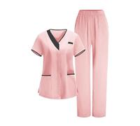 Saxrel Rose Gold Women's Care Worker Scrubs Uniforms Sets Short-Sleeve V-Neck Top & Pants Scrub Sets - Ladies Medical Tunic and Trousers Comfort Workwear Lightweight Healthcare Suits