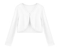 Saxrel School Cardigans For Girl White Cardigan Solid Color Knit Jacket Long Sleeve One Button Bolero Casual Wedding Cropped Bolero Kids Sweater V Neck Light Weight Knitwear 9-10 Years Shrug