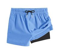Saxrel Sky Blue Girls' Lightweight 2-in-1 Swim Shorts - Double-Layered Swimming Trunks Quick Dry School Sports Pants with Pockets for Beach Trips, Pool Days,Travel 10 Years