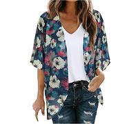 Saxrel Summer Clothes for Women UK Floral Printed Lightweight Casual Black Kimonos for Women Chiffon Summer Kimono Short Sleeve Ladies Summer Jacket Women's Beach Blouse Womens Short Sleeve Cardigans