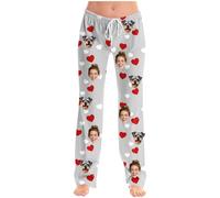 Saxrel Valentine's Personalised Gifts Custom Pajama Pants Loungewear Pants for Men and Women - Elastic Waist Drawstring with Photo Face Pj Bottoms Casual Home Trousers