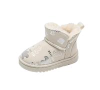 Saxrel White Cute Sweet Pattern Girls Snow Boots Plush Fleece Lined Ankle High School Shoes Pull Tab Riding Boots Winter Warm Thick Hiking Shoes Non-Slip Soft Sole Kids Footwear Size 1.5