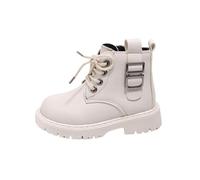 Saxrel White Girls Ankle High Combat Boots Faux Leather School Boot - Lace-Up & Side Zipper, Pull Tab, Buckle Decor for Outdoor Hiking Kids Shoes & Footwear UK Size 7.5