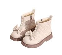 Saxrel White Girls Princess Quilted Boots Kids Ankle High Boot Side Zipper Pull Tabs Pearl Bow School Hiking Shoes Winter Combat Footwear 4-10 Years UK Size 1