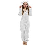Saxrel White Girls Teddy Fleece Cute Ear Hooded Onesie Winter Warm Zipper Kids Onesie Sleepsuits One Piece Pyjamas Fleece Pjs Thickened Thermal Loungewear Fuzzy Nightwear 13 Years
