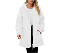 Saxrel Winter Knee Length Jackets for Women's UK White Ladies Teddy Fleece Thickened Jacket Coat Windproof Warm Fuzzy Plus Size Hoodies Top Outdoor Thermal Outerwear