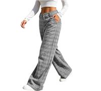 Saxrel Women Checked Wide Leg Trousers Zip Button Fly Straight Long Pants | Full Length Plaid Work Trousers Side Pockets Business Everyday Wear Outdoors Walking Travelling Errands Coffee Cinema City
