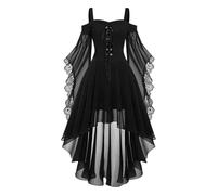 Saxrel Women Halloween Gothic Dress - Womens Costumes Victorian Vampire Medieval Dresses 3/4 Chiffon Sleeve Renaissance Steampunk Witches Lace Up Corset Party Outfit