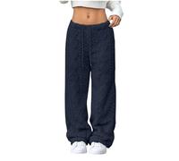 Saxrel Women Teddy Fleece Joggers-Ladies High Waist Drawstring Trousers Thickened Sweatpants Long Straight Wide Leg Thermal Lounge Tracksuit Bottoms