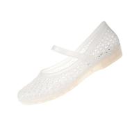 Saxrel Women's Lattice Mesh Ballet Flats Jelly Shoes - Closed-Toe Mary Jane Sandals, Hollow Mesh, Low Wedge, Breathable Non-Slip Flats for Summer Beach Casual Office Commutes Vacation Outings