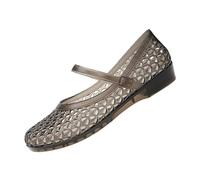 Saxrel Women's Lattice Mesh Ballet Flats Jelly Shoes - Closed-Toe Mary Jane Sandals, Hollow Mesh, Low Wedge, Breathable Non-Slip Flats for Summer Beach Casual Office Commutes Vacation Outings