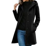 Saxrel Womens Longline Wool Blend Coat Hooded Button Jackets Side Pockets | Lightweight Jackets Solid Color Winter Overcoat Layering Warm Smart Travelling Outdoor Walking Hiking Office Commuting