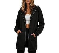 Saxrel Womens Longline Zip Up Hoodie Drop Shoulder Sweatshirt Jackets | Warm Soft Hooded Long Sweater Jackets with Side Pocket for Winter Weekend Outdoor Walking Travel Commuting Daily Casual Wear