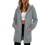 Saxrel Womens Longline Zip Up Hoodie Drop Shoulder Sweatshirt Jackets | Warm Soft Hooded Long Sweater Jackets with Side Pocket for Winter Weekend Outdoor Walking Travel Commuting Daily Casual Wear