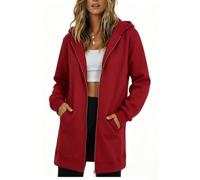 Saxrel Womens Longline Zip Up Hoodie Drop Shoulder Sweatshirt Jackets | Warm Soft Hooded Long Sweater Jackets with Side Pocket for Winter Weekend Outdoor Walking Travel Commuting Daily Casual Wear