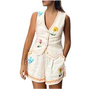 Saxrel Women'S Waistcoats Ladies Waistcoats Black Waistcoat Women Linen Waistcoat Women Sleeveless Button Cheeseclothes Suits Sportswear Floral Printed Loungewear Activewear Ladies Waistcoats Uk