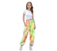 Saxrel Yellow Kids' Tie-Dye Sweatpants - Boys Girls Elastic Waist School Trousers with Pocketed Cuffed Leg Casual Outing Trousers for Daily Baggy Sweatpants Loose Fitting Sportswear 9 Years