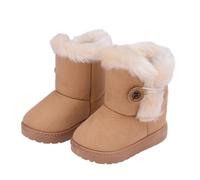 Saxrel Yellow Quilted Ankle High Snow Boots Girls Winter Warm Plush Fleece Lined School Shoes Strap Buckle Cute Kids Riding Boots Sweet Casual Outing Anti-Slip Thick Sole Footwears UK Size 9