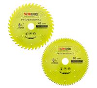 Saxton Blades Saxton Tct210Mxapro Professional Range Tct Circular Blade 210mm X 40 & 80 Teeth X 30mm Bore + 16, 20, 25 & 25.4mm Rings Pack Of 2