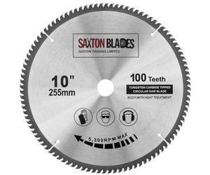 Saxton TCT Circular Fine Cutting Wood Saw Blade 255mm x 100T x 25.4mm Bore fits Evolution Rage Saws