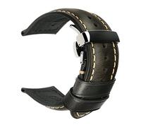 SAXTZDS 18mm - 26mm Genuine Leather Watch Band vintage leather Men's watch wristband with Butterfly Buckle Clasp, 22mm