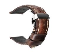SAXTZDS 18mm - 26mm Genuine Leather Watch Band vintage leather Men's watch wristband with Butterfly Buckle Clasp, Dark Brown, 21mm