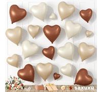Saxuxu Brown Cream Heart Balloons, 20 Pcs 5/10/18 inch Apricot Beige Coffee Foil Heart Shaped Balloons for Valentine's Day, Weddings, Engagements, Bridal Showers, Anniversaries