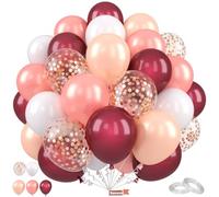Saxuxu Burgundy Balloons, 12 Inch Maroon Balloons, Wine Red White Pearl Metallic Rose Gold Confetti Balloon Latex Balloon for Wedding Anniversary Engagement Romantic Dinner Fall Party Decorations