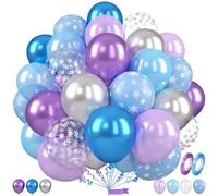 Saxuxu Frozen Balloons, 12 Inch Blue and Purple Balloons, Metallic Silver Blue Frozen Print Snowflake Confetti Balloon for Kids Girls Woman Winter Theme Birthday Party Decorations