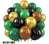 Saxuxu Green and Brown Balloon, 50 Pcs 12 Inches Green Gold Balloons, Dark Emerald Green Camouflage Black Brown Balloons for Jungle Camping Camo Safari Birthday Baby Shower Party Supplies