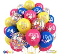 Saxuxu Happy Easter Balloons, 60pcs 12in Hot Pink Yellow Blue Cute Bunny Confetti Spring Easter Eggs Party Balloons for Kids, Families, Unisex