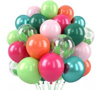 Saxuxu Hawaiian Balloon, 50 Pcs 12 Inches Pink and Green Tropical Party Balloons, Metallic Green Pastel Pink Hot Pink Orange Palm Leaves Printed Balloons for Summer Birthday Baby Shower Party Supplies
