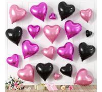 Saxuxu Hot Pink Black Heart Balloons, 20 Pcs 5/10/18 inch Pink Black Foil Love Balloons for Valentine's Day, Wedding, Engagement, Bridal Showers, Anniversary Celebrations